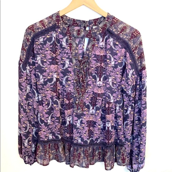 Xhilaration Floral Long Sleeve Peplum Boho Top, Size Medium - Picture 12 of 12
